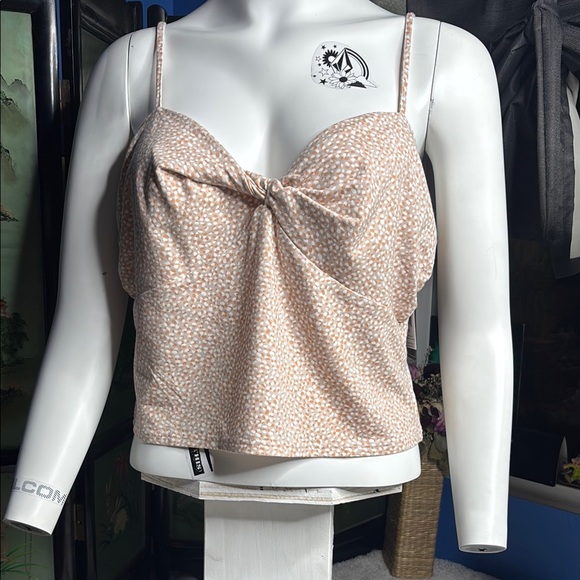 Volcom Tops - Volcom Cream Tan Sequin Tie Front Camisole